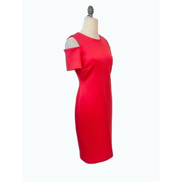 Calvin Klein Cold Shoulder Coral Scuba Sheath Dress 8 - Picture 3 of 5